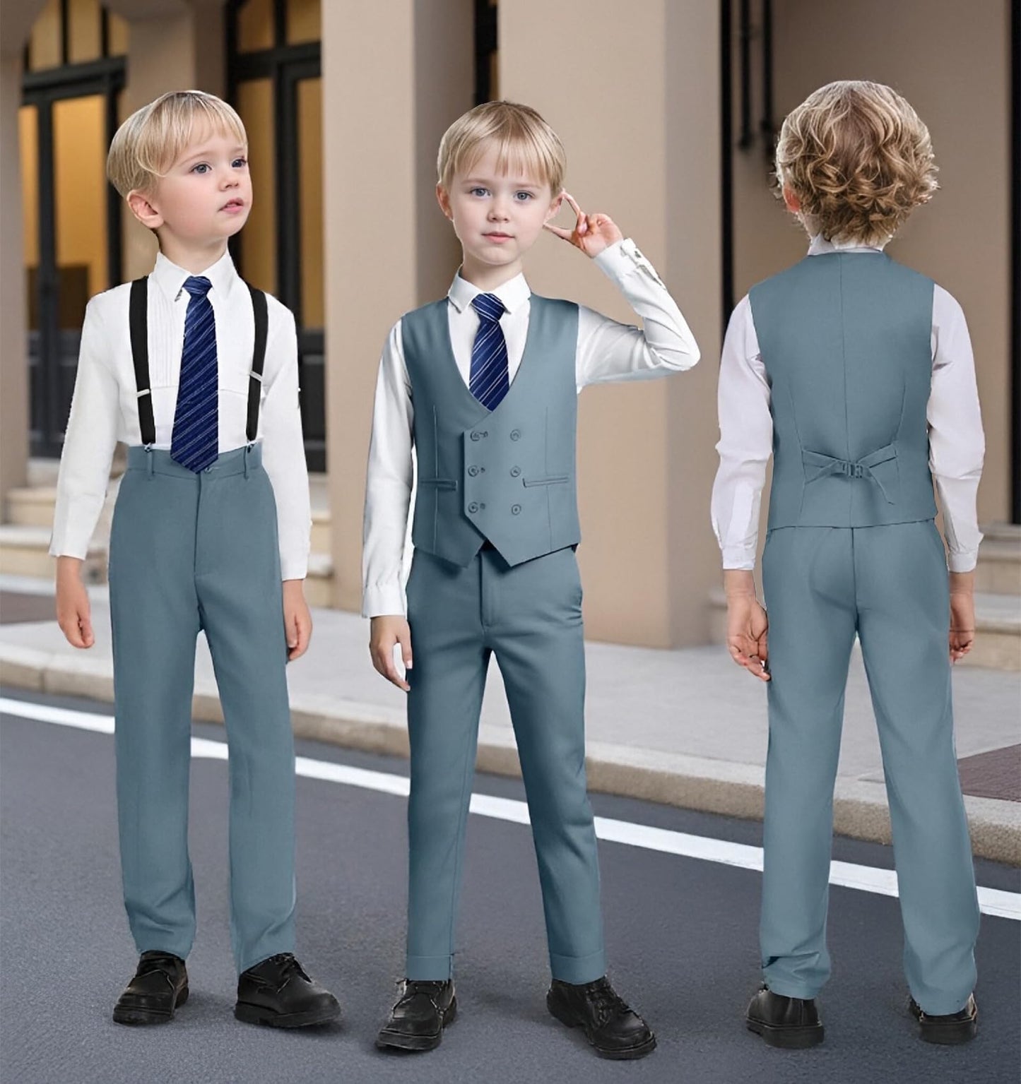 5 Piece Suit for Boys Slim Fit Formal Suit Double Button Kids Wedding Ring Bearer Outfits Tuxedo Suit Set