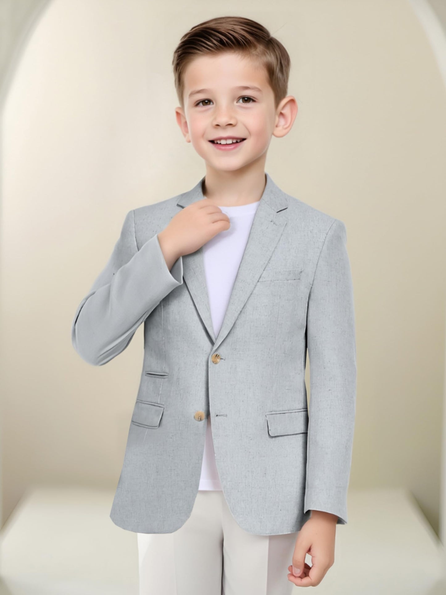 Boys Linen Suit Jacket Casual Summer Suit for Kids Two Button Sport Coat Linen Blazer Wedding Guest Outfit Lightweight