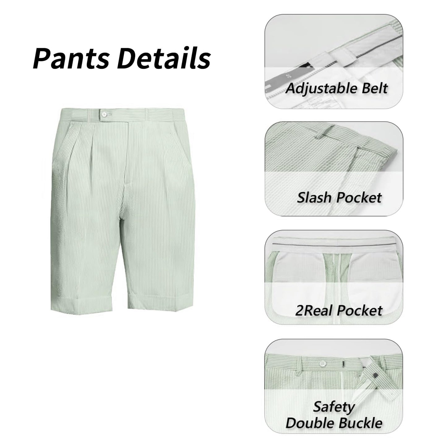 Seersucker Suit Mens Slim Jacket Shorts Set Casual 2 Piece Striped Suit Holiday Outfits for Summer Wedding Tuxedos
