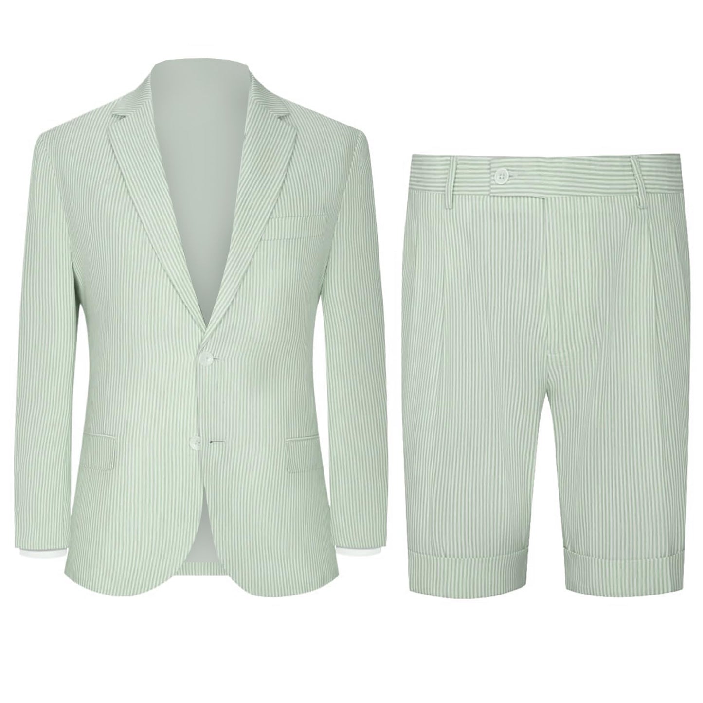 Seersucker Suit Mens Slim Jacket Shorts Set Casual 2 Piece Striped Suit Holiday Outfits for Summer Wedding Tuxedos