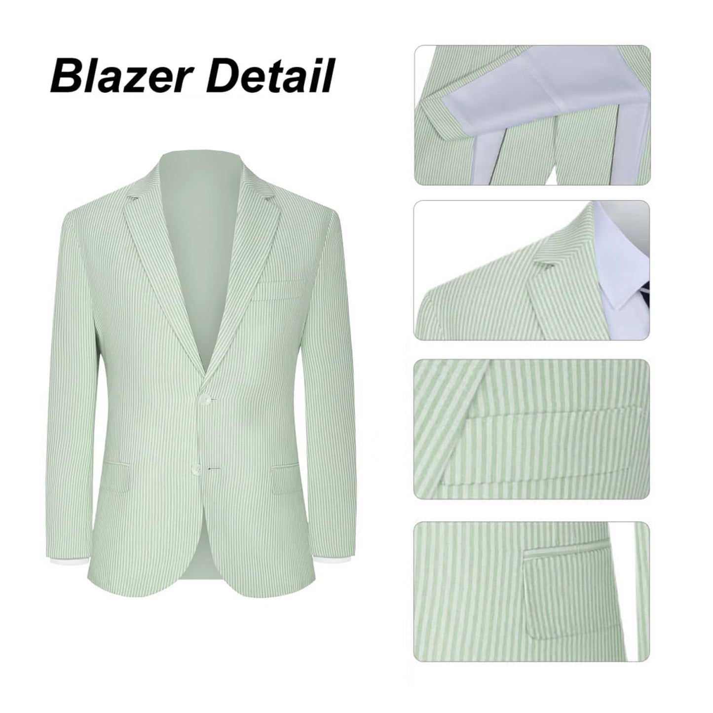 Seersucker Suit Mens Slim Jacket Shorts Set Casual 2 Piece Striped Suit Holiday Outfits for Summer Wedding Tuxedos