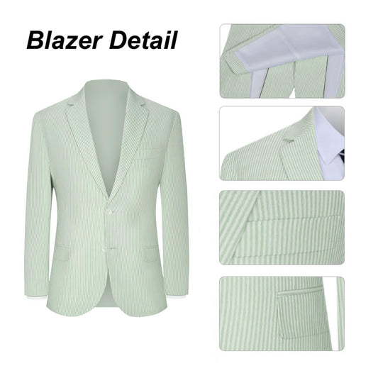 Seersucker Suit Mens Slim Jacket Shorts Set Casual 2 Piece Striped Suit Holiday Outfits for Summer Wedding Tuxedos