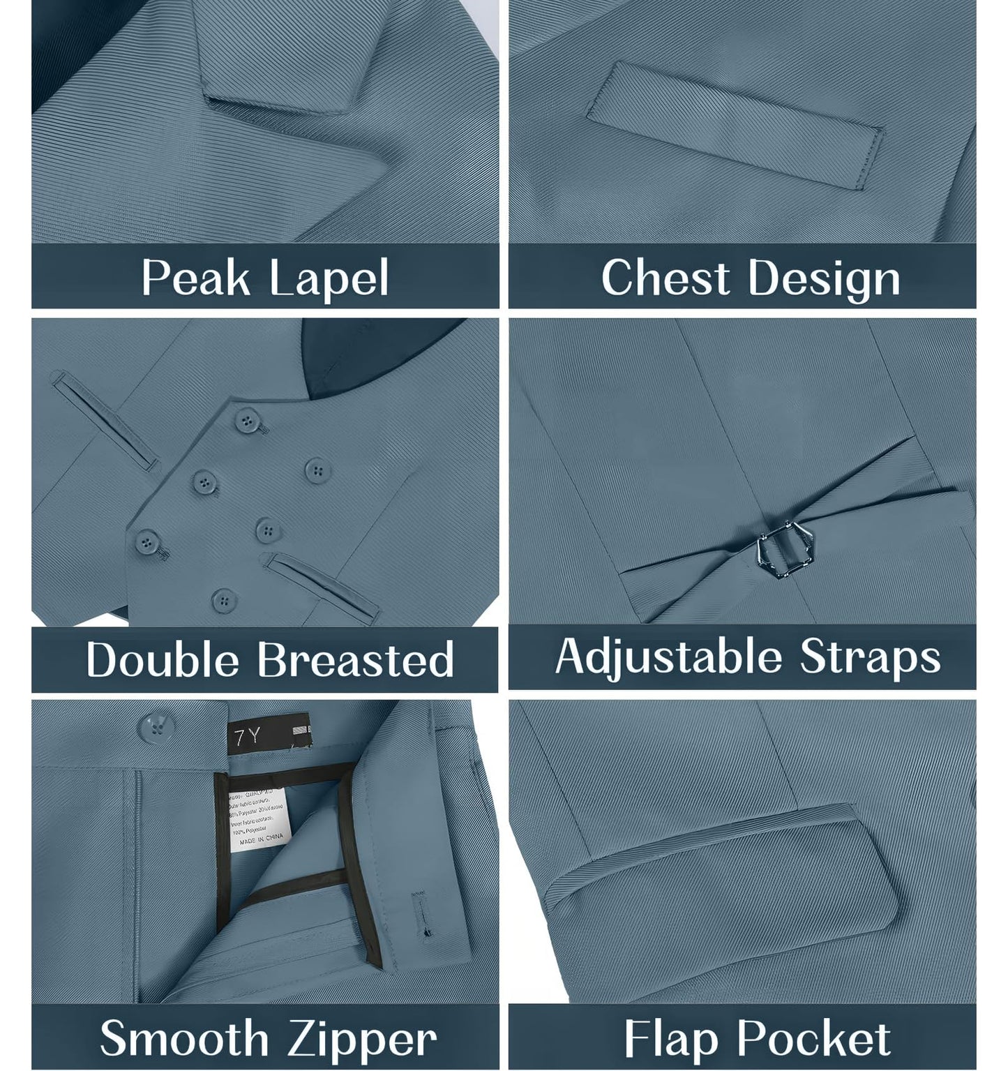 5 Piece Suit for Boys Slim Fit Formal Suit Double Button Kids Wedding Ring Bearer Outfits Tuxedo Suit Set