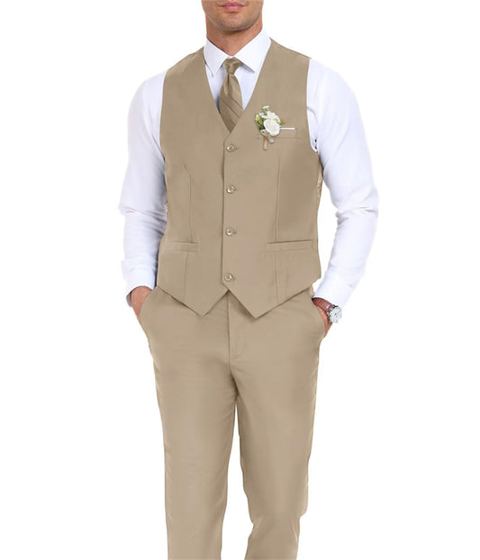 Men's Suit Slim Fit 2 Pieces Suits Set Grooms Tuxedos Business Wedding Prom Party Suit Waistcoat Vest Pants Set