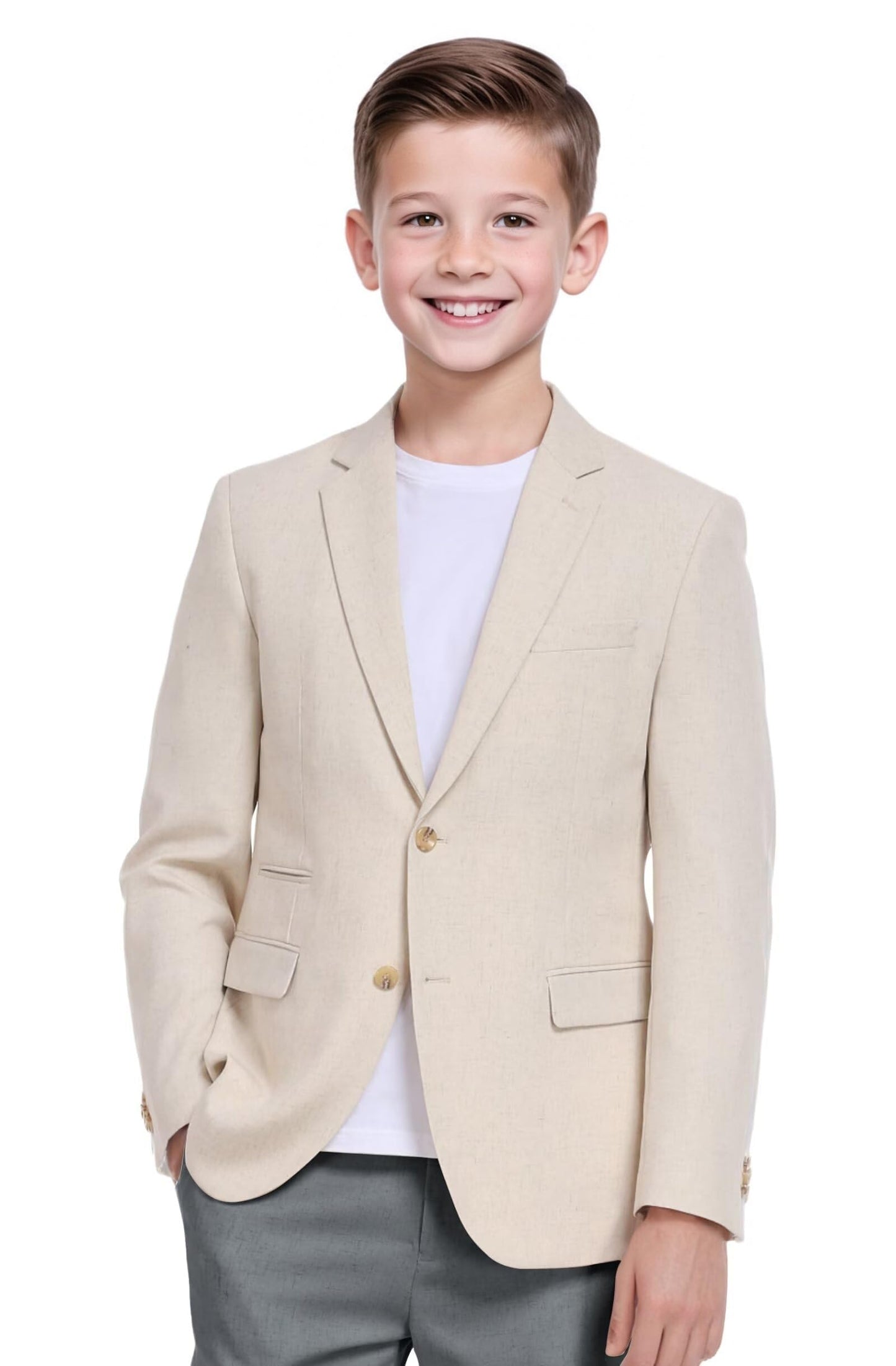 Boys Linen Suit Jacket Casual Summer Suit for Kids Two Button Sport Coat Linen Blazer Wedding Guest Outfit Lightweight