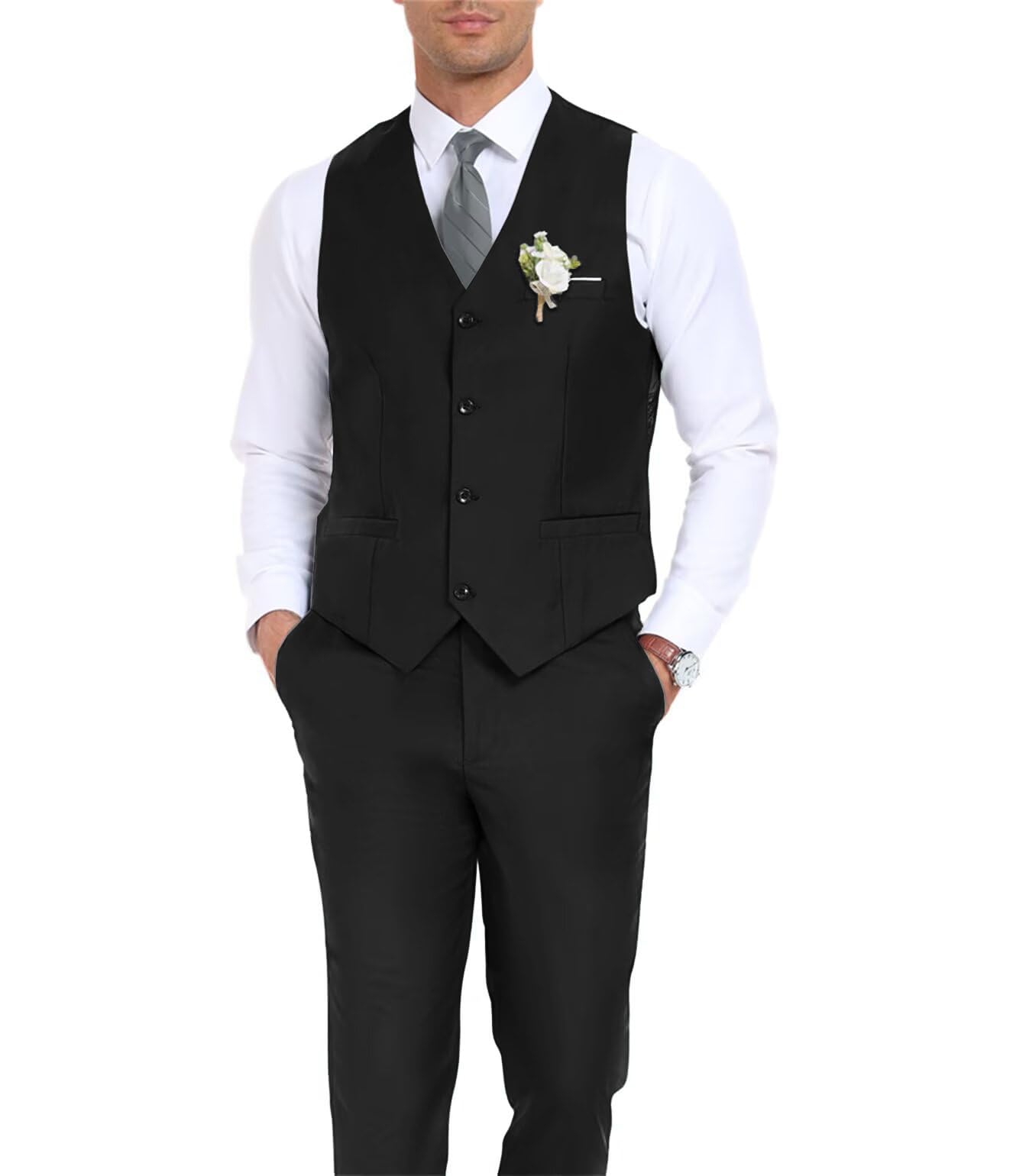 Men's Suit Slim Fit 2 Pieces Suits Set Grooms Tuxedos Business Wedding Prom Party Suit Waistcoat Vest Pants Set