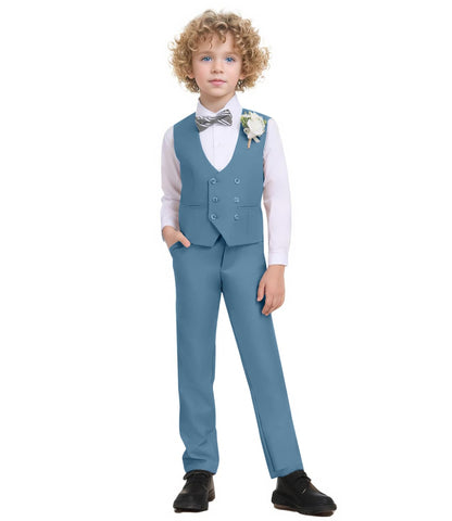 5 Piece Suit for Boys Slim Fit Formal Suit Double Button Kids Wedding Ring Bearer Outfits Tuxedo Suit Set