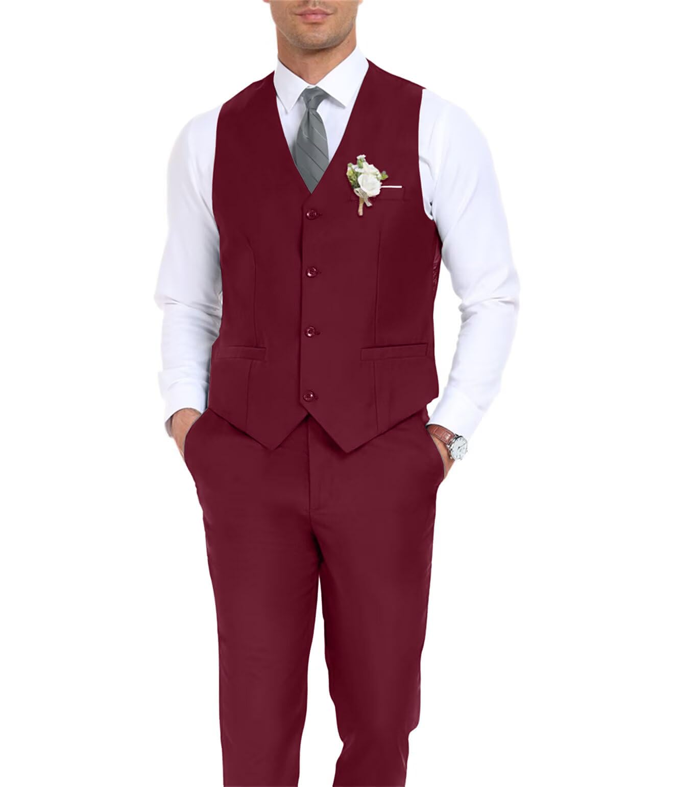 Men's Suit Slim Fit 2 Pieces Suits Set Grooms Tuxedos Business Wedding Prom Party Suit Waistcoat Vest Pants Set