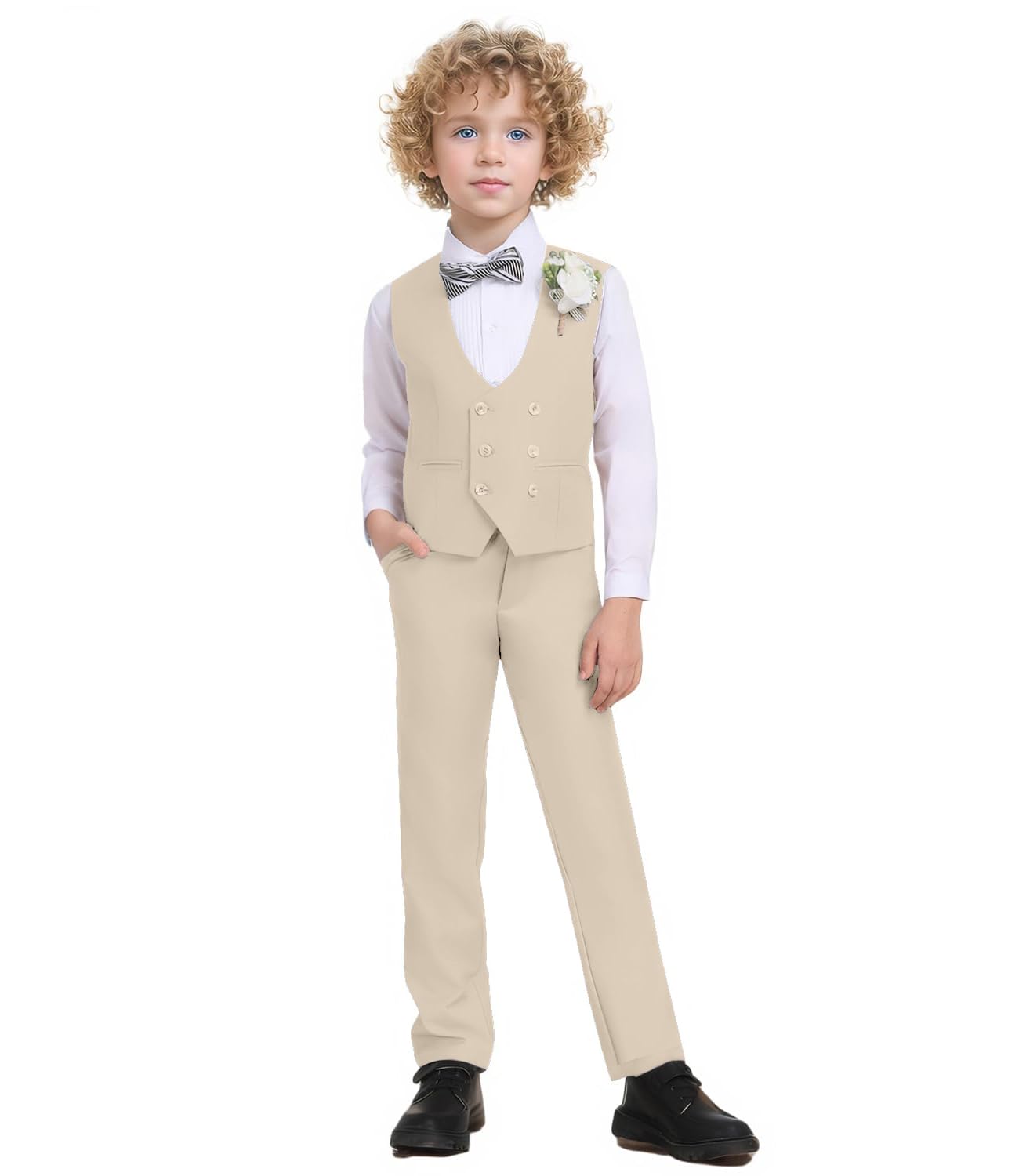 5 Piece Suit for Boys Slim Fit Formal Suit Double Button Kids Wedding Ring Bearer Outfits Tuxedo Suit Set