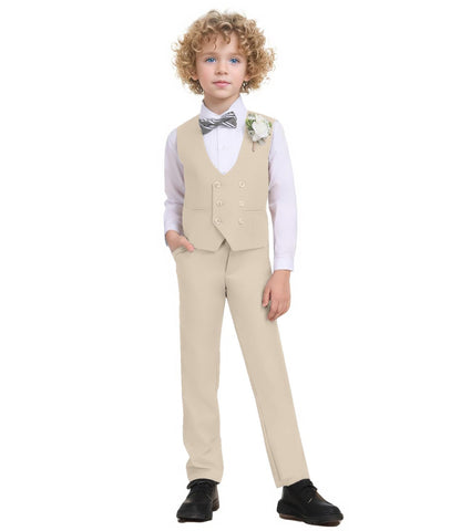 5 Piece Suit for Boys Slim Fit Formal Suit Double Button Kids Wedding Ring Bearer Outfits Tuxedo Suit Set