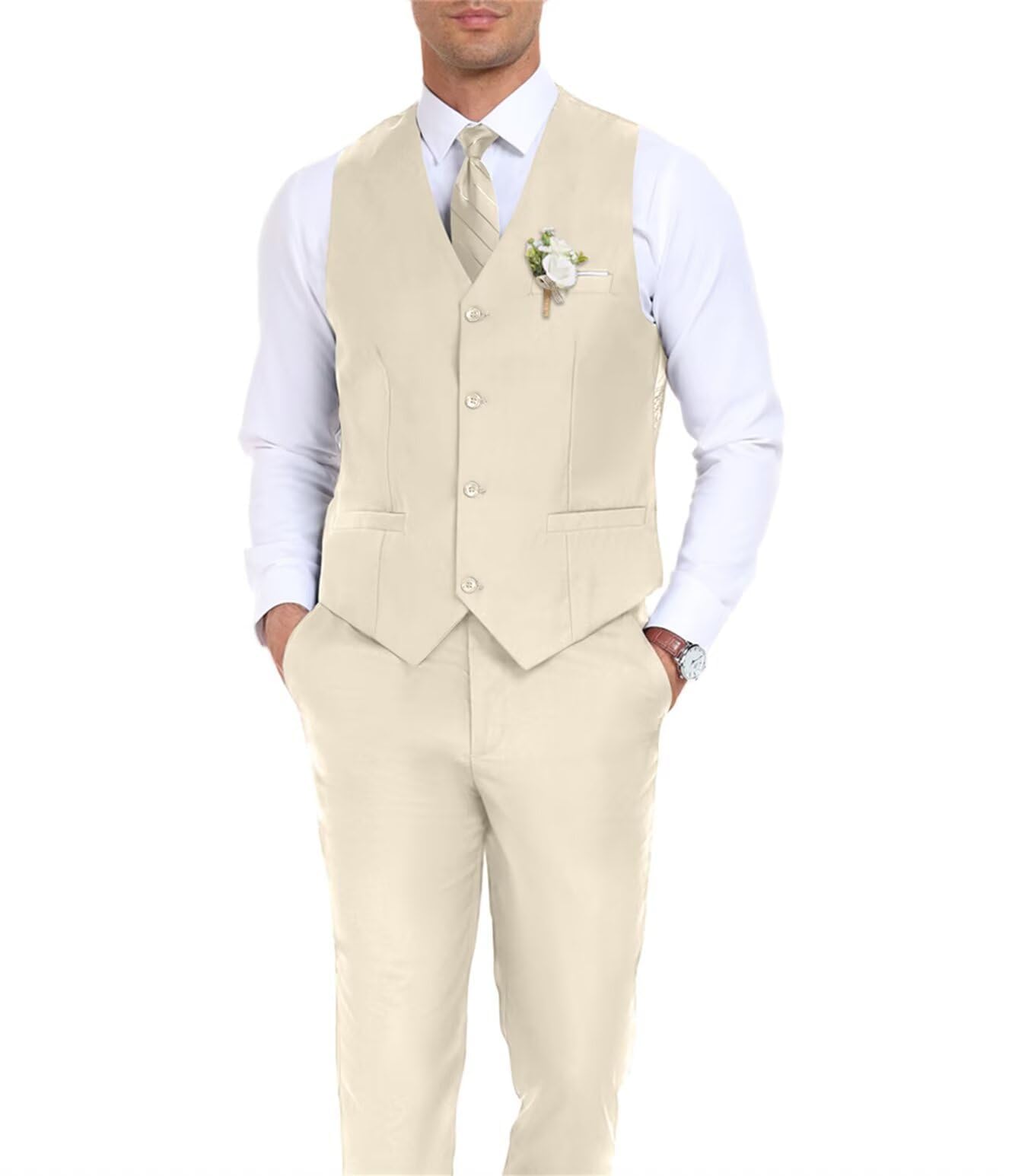 Men's Suit Slim Fit 2 Pieces Suits Set Grooms Tuxedos Business Wedding Prom Party Suit Waistcoat Vest Pants Set