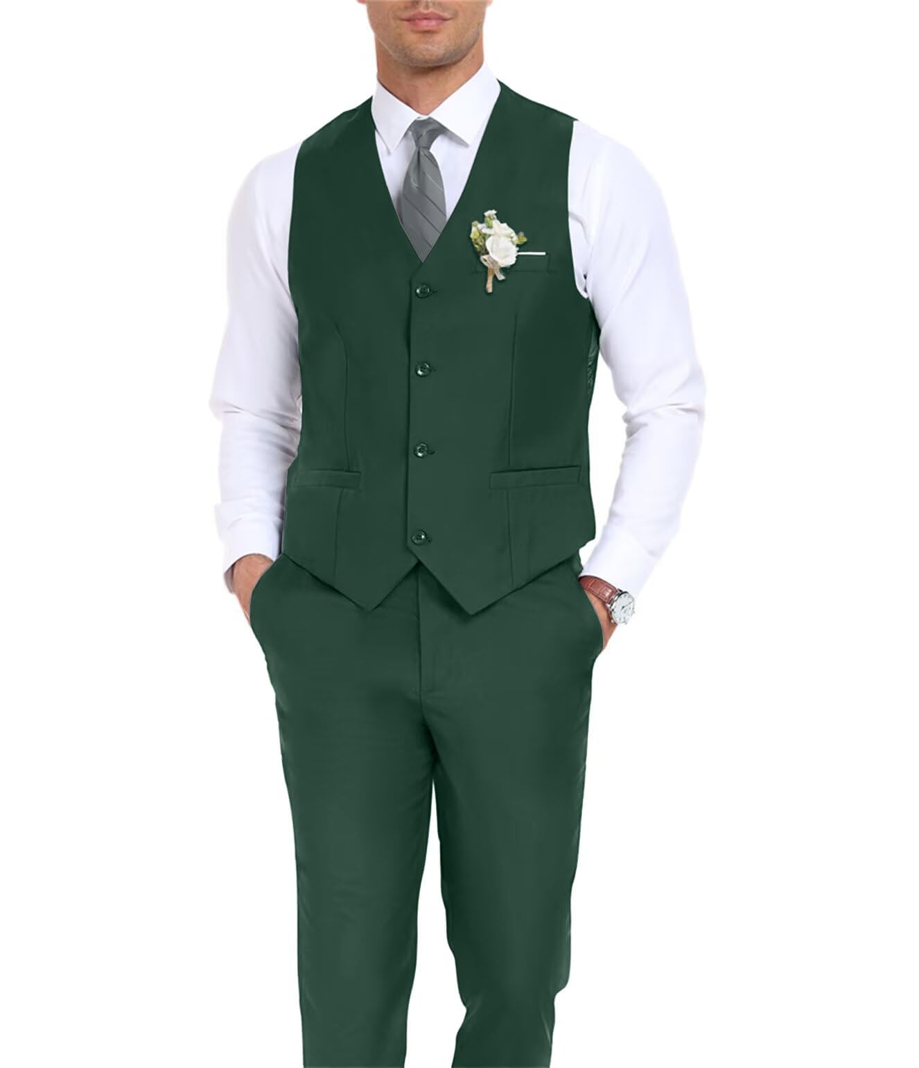 Men's Suit Slim Fit 2 Pieces Suits Set Grooms Tuxedos Business Wedding Prom Party Suit Waistcoat Vest Pants Set