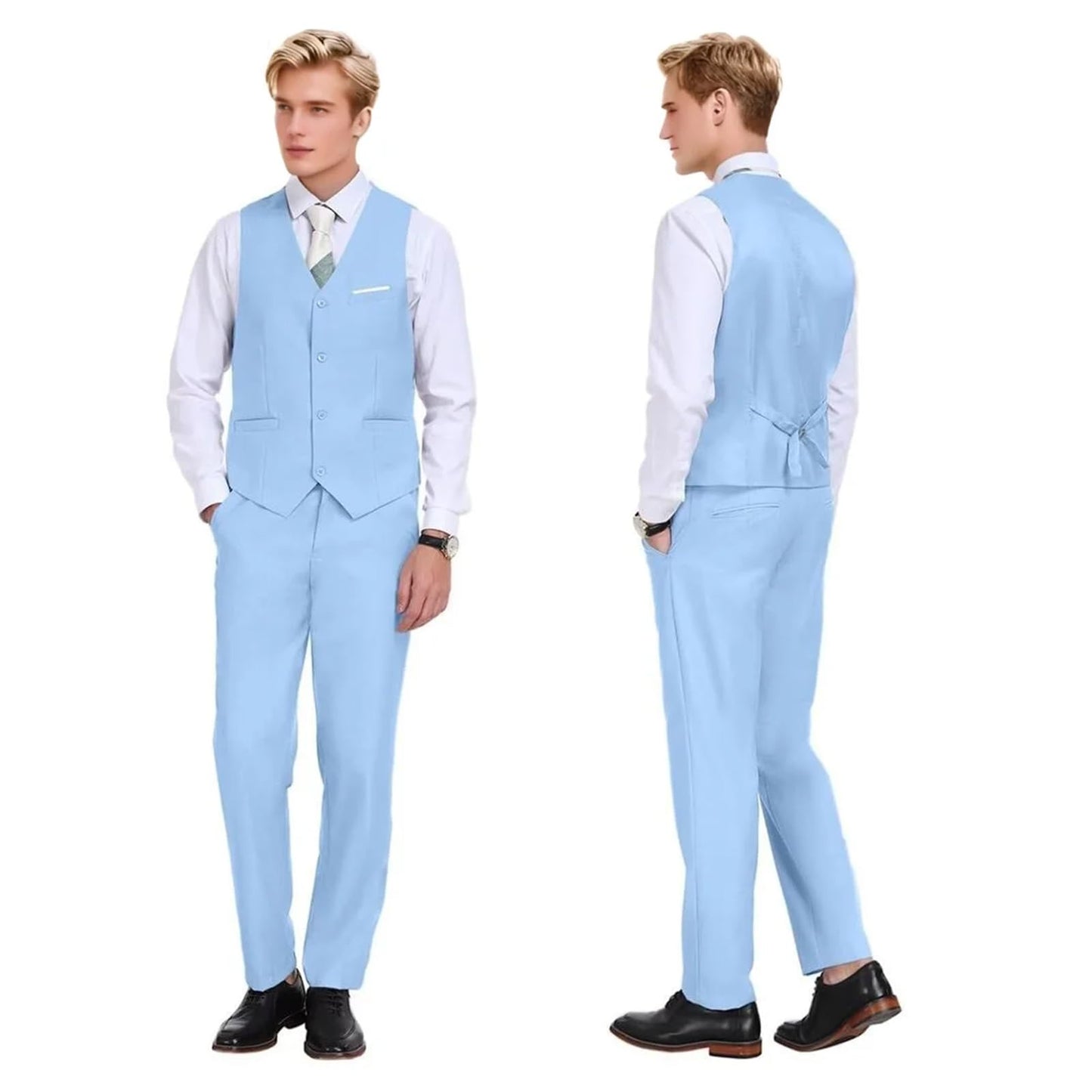 Men's Suit Slim Fit 2 Pieces Suits Set Grooms Tuxedos Business Wedding Prom Party Suit Waistcoat Vest Pants Set