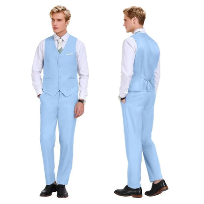 Men's Suit Slim Fit 2 Pieces Suits Set Grooms Tuxedos Business Wedding Prom Party Suit Waistcoat Vest Pants Set