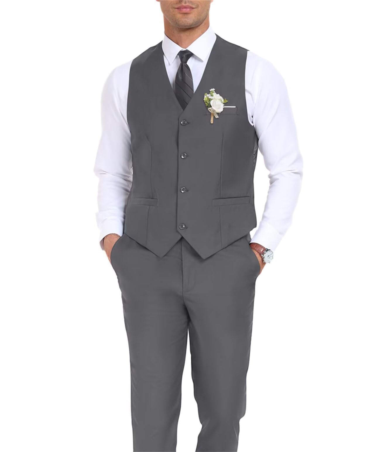 Men's Suit Slim Fit 2 Pieces Suits Set Grooms Tuxedos Business Wedding Prom Party Suit Waistcoat Vest Pants Set