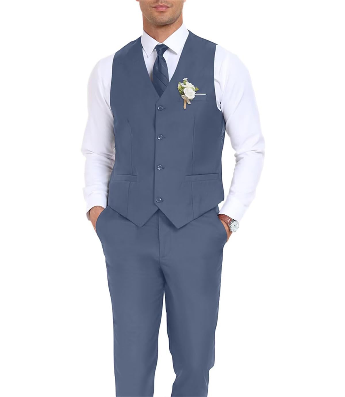 Men's Suit Slim Fit 2 Pieces Suits Set Grooms Tuxedos Business Wedding Prom Party Suit Waistcoat Vest Pants Set