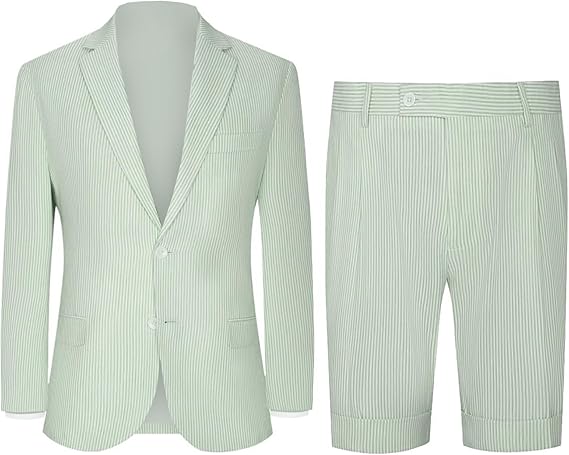 Boys Seersucker Suits 2 Pieces boy Sets for Teens Striped Blazer Short Pants Summer Kids Tuxedos Wedding Outfit