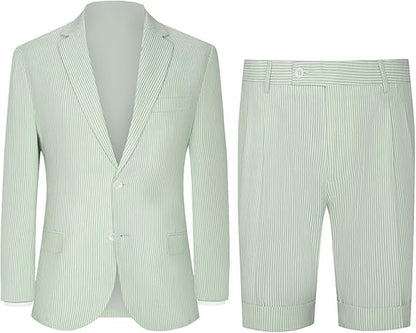 Boys Seersucker Suits 2 Pieces boy Sets for Teens Striped Blazer Short Pants Summer Kids Tuxedos Wedding Outfit