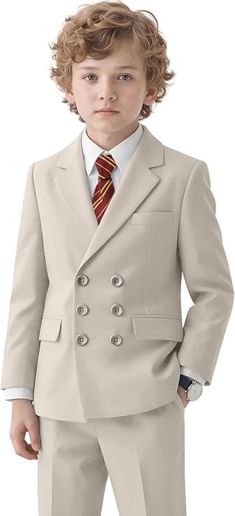 5 Piece Suit for Boys Slim Fit Formal Suit Double Button Kids Wedding Ring Bearer Outfits Tuxedo Suit Set