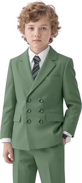 5 Piece Suit for Boys Slim Fit Formal Suit Double Button Kids Wedding Ring Bearer Outfits Tuxedo Suit Set