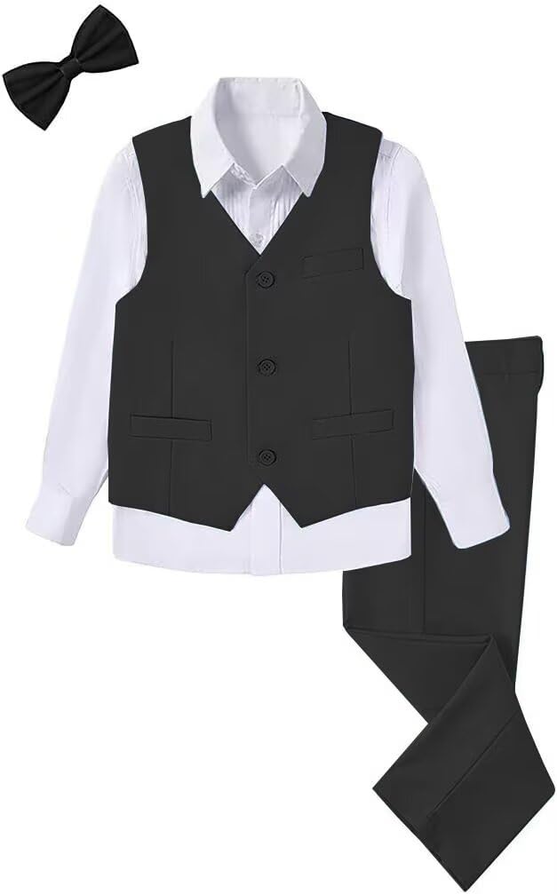 Boys 4-Pieces Suits Slim Fit Kids Outfits Vest Dress Pants Sets Formal Suit for Boy