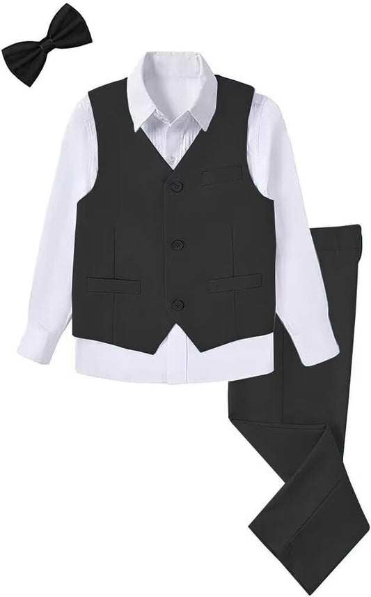 Boys 4-Pieces Suits Slim Fit Kids Outfits Vest Dress Pants Sets Formal Suit for Boy