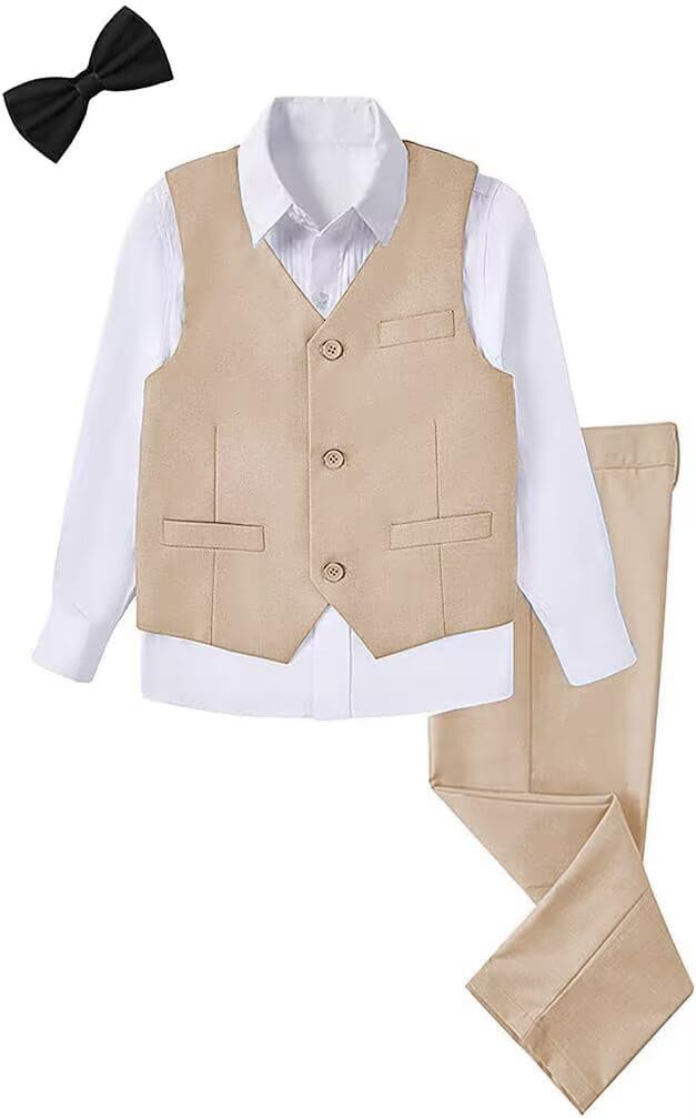 Boys 4-Pieces Suits Slim Fit Kids Outfits Vest Dress Pants Sets Formal Suit for Boy